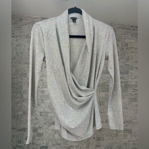 Ann Taylor Sparkly Silver Faux-Wrap Long Sleeve